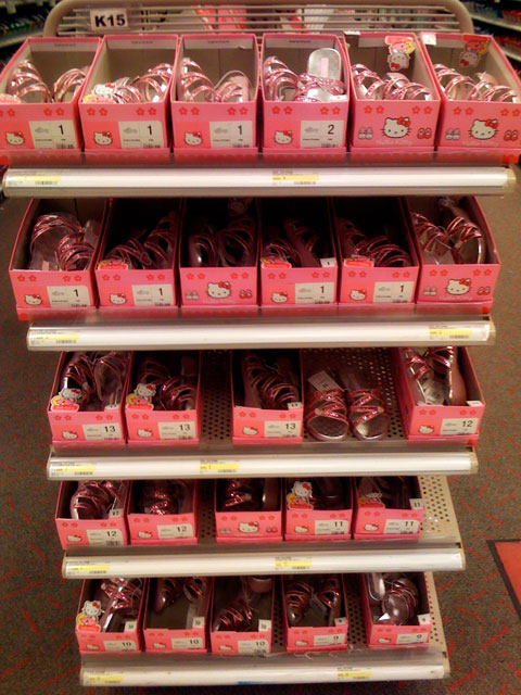 Hello Kitty Shoes Section. I don't know why, but I always look at the girls'